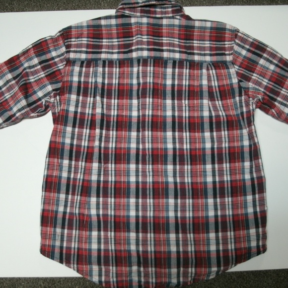 Oshkosh Boys Shirt Button Down Plaid Red Navy Long Sleeve Size 5 - Picture 6 of 10